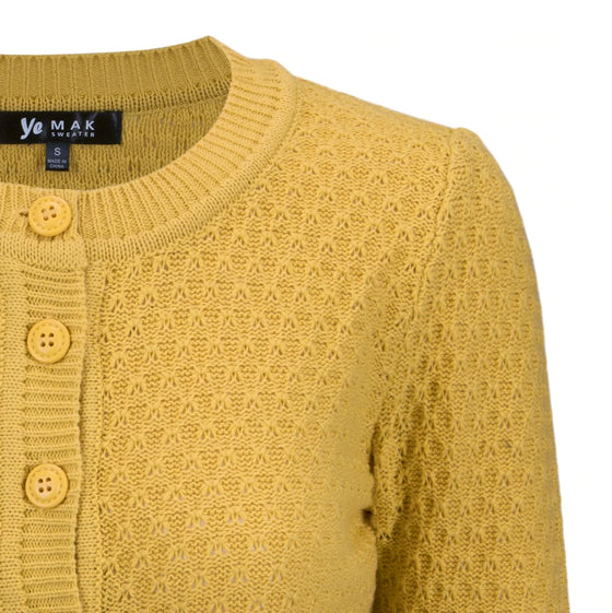 MAK Sweaters Chunky Vintage Knit Cardigan with 3/4 Sleeves in Bronze (Mustard)