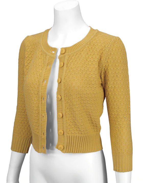 MAK Sweaters Chunky Vintage Knit Cardigan with 3/4 Sleeves in Bronze (Mustard)