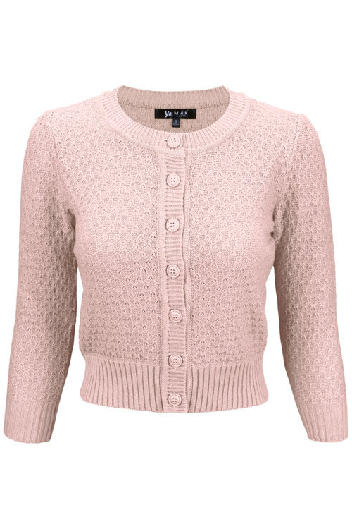 MAK Sweaters Chunky Vintage Knit Cardigan with 3/4 Sleeves in Peach Beige