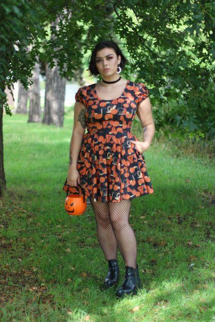 Collectif Zita Skater Dress in Pumpkins and Cats print