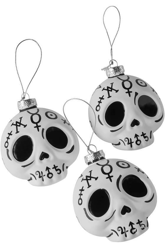 Killstar Cranium Skull Glass Baubles Set of 3 SPOOKMAS CHRISTMAS - IMPERFECT