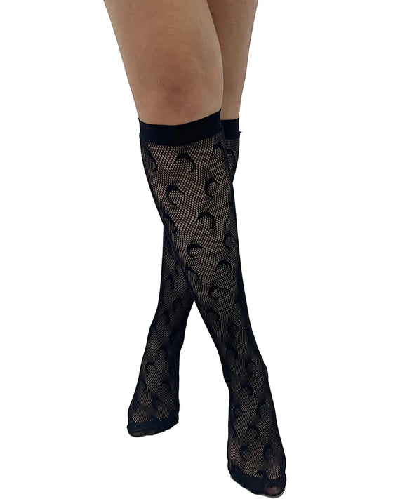 Pamela Mann Crescent Moon Net Knee Socks Black