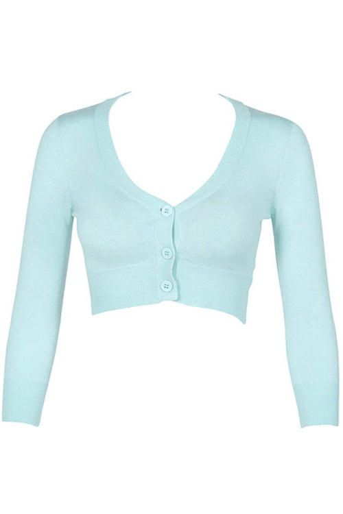 MAK Sweaters Cropped Cardigan with 3/4 Sleeves in Ice Blue