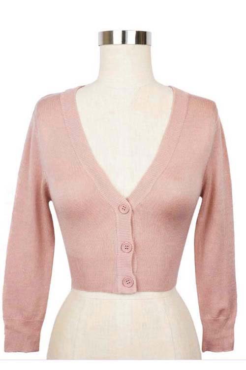 MAK Sweaters Cropped Cardigan with 3/4 Sleeves in Peach Beige