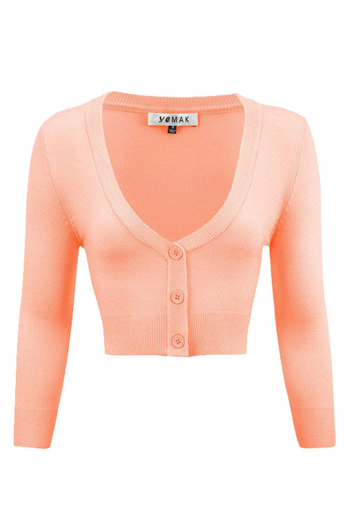 MAK Sweaters Cropped Cardigan with 3/4 Sleeves in Peach