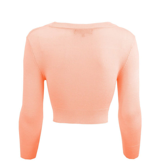 MAK Sweaters Cropped Cardigan with 3/4 Sleeves in Peach
