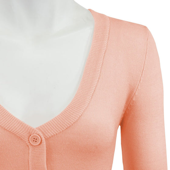 MAK Sweaters Cropped Cardigan with 3/4 Sleeves in Peach