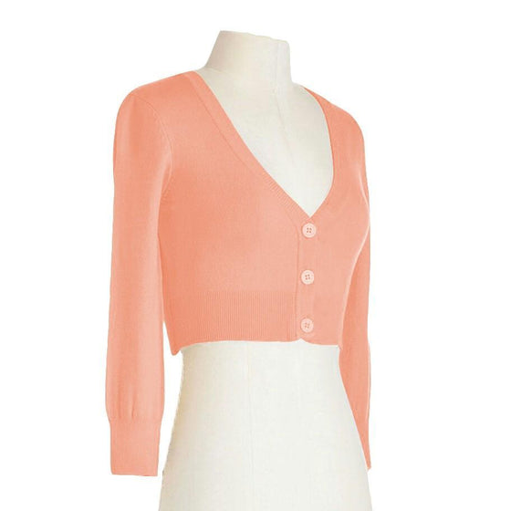 MAK Sweaters Cropped Cardigan with 3/4 Sleeves in Peach