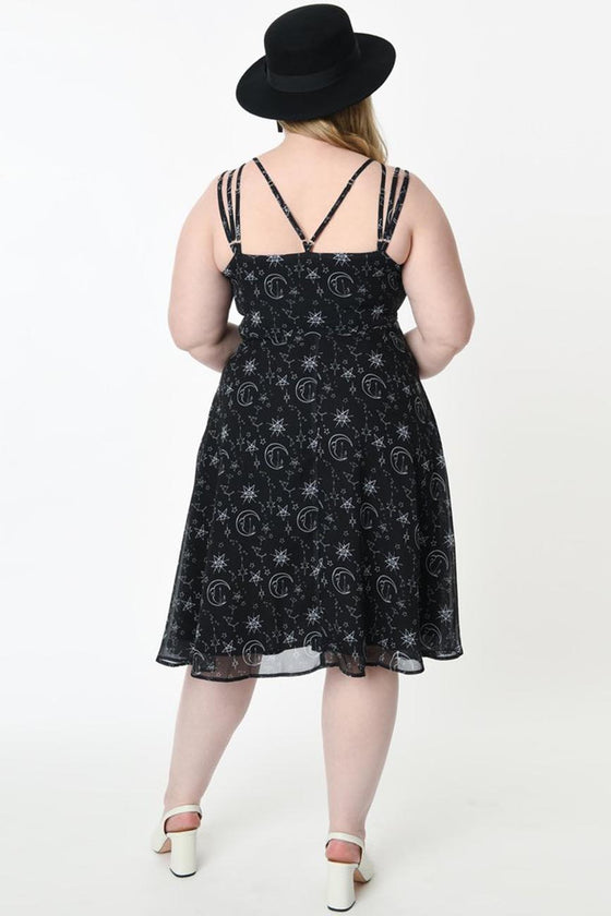 Timeless London Moon & Stars Print Crossover Neck Chiffon Dress