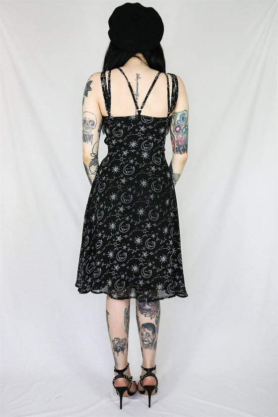 Timeless London Moon & Stars Print Crossover Neck Chiffon Dress