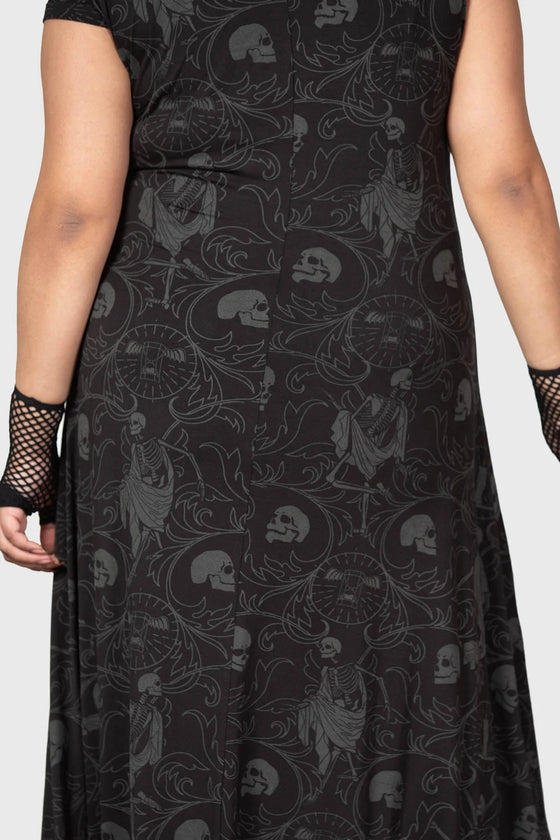 Killstar Danse Maxi Dress All Over Skeleton Design Hi-Lo Hem