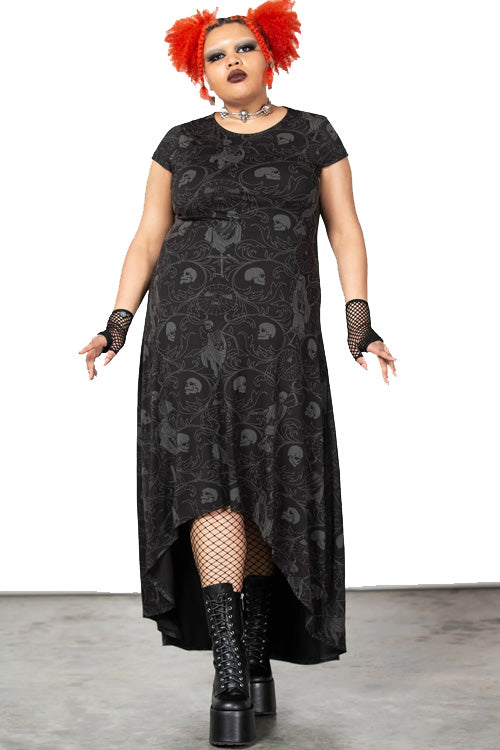 Killstar Danse Maxi Dress All Over Skeleton Design Hi-Lo Hem