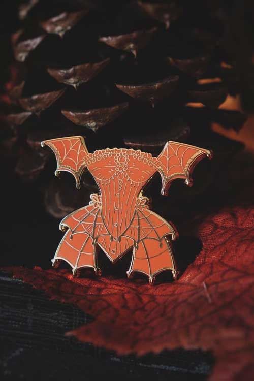 Lively Ghosts the Edward Corset in Orange Enamel Pin