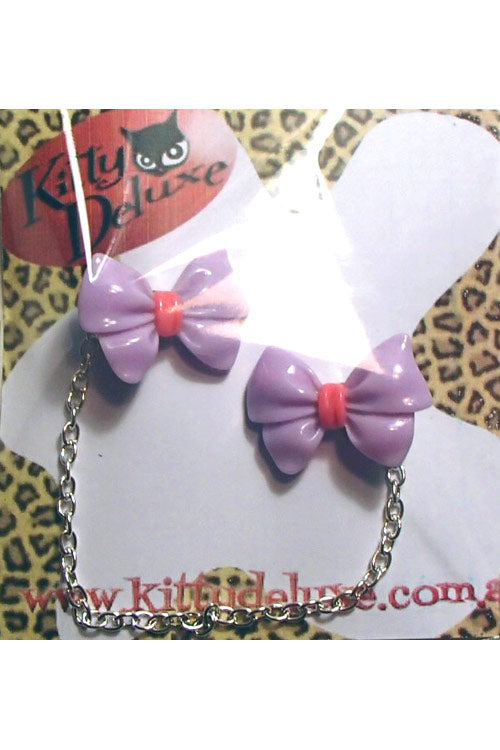 Kitty Deluxe Cardigan Clips in Lavender Fancy Bow Design