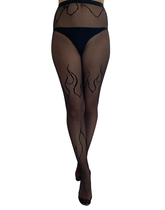 Pamela Mann Hosiery Fishnet Flame Tights in Black