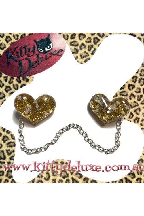 Kitty Deluxe Cardigan Clips in Yellow Sparkle Heart Design