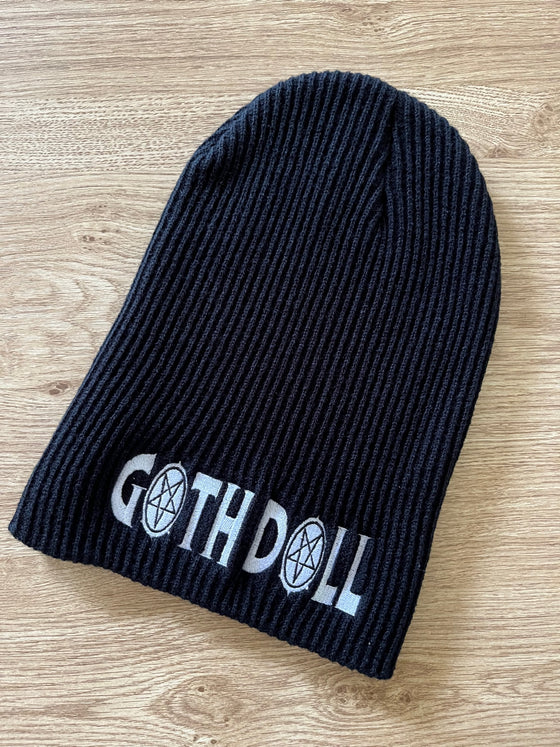 Dr Faust Goth Doll Embroidered Beanie in Black
