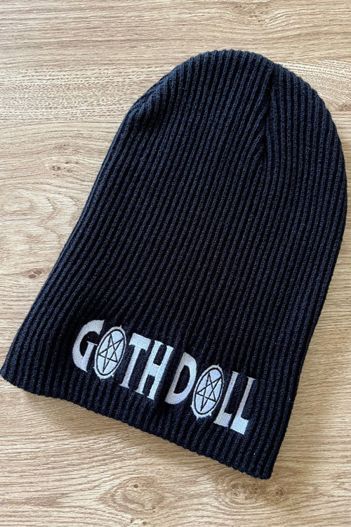 Dr Faust Goth Doll Embroidered Beanie in Black