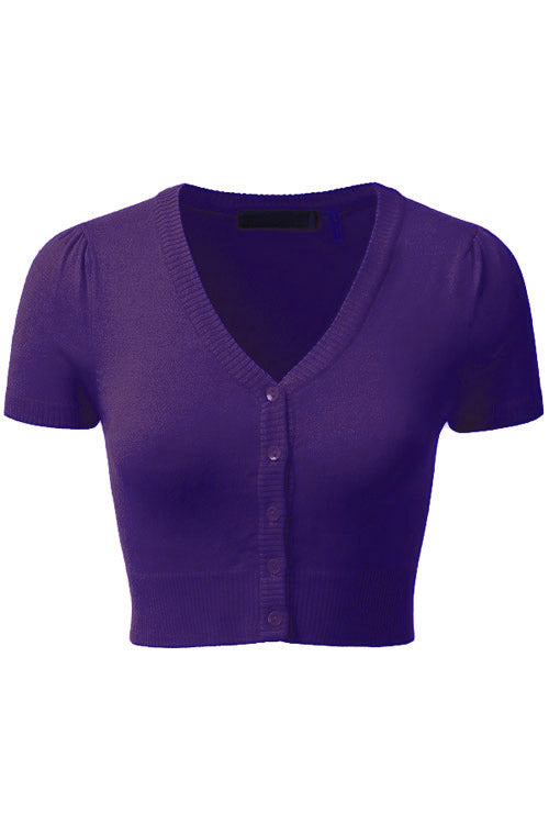 MAK Sweaters Cropped Cardigan with Short Sleeves in Grape
