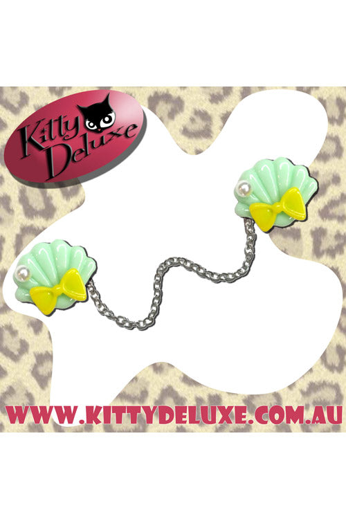 Kitty Deluxe Cardigan Clips in Ariel's Wardrobe - Mint with Yellow Bow