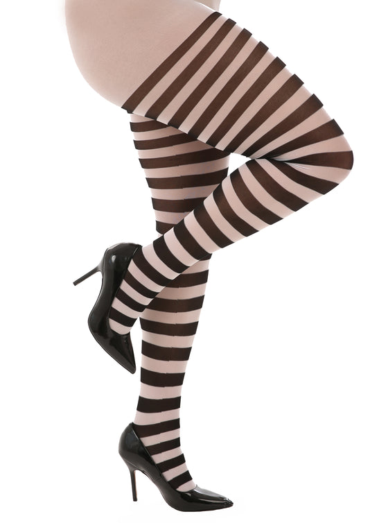 Pamela Mann Curvy Super-Stretch Striped Tights in Black/White