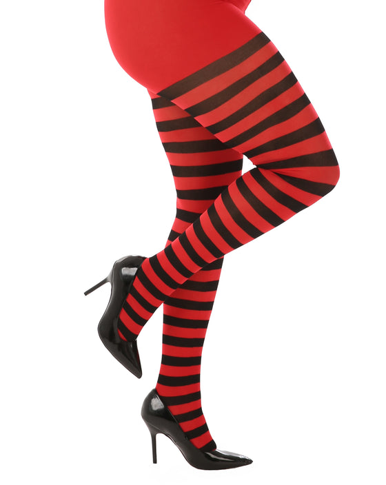 Pamela Mann Curvy Super-Stretch Striped Tights in Black/Red
