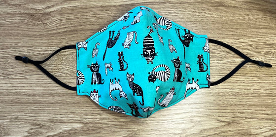 Kitty Deluxe Face Mask - Basic - Teal Cats