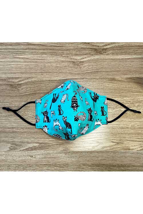 Kitty Deluxe Face Mask - Basic - Teal Cats