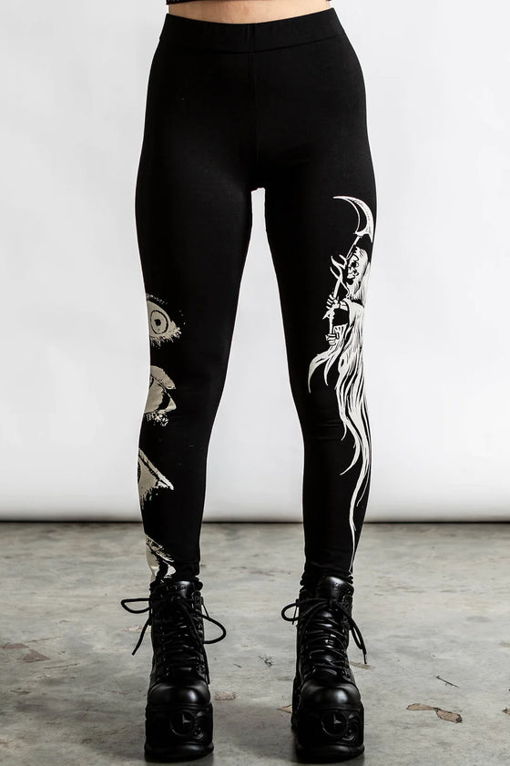 Killstar Insomnia Printed Leggings Eyes and Reaper