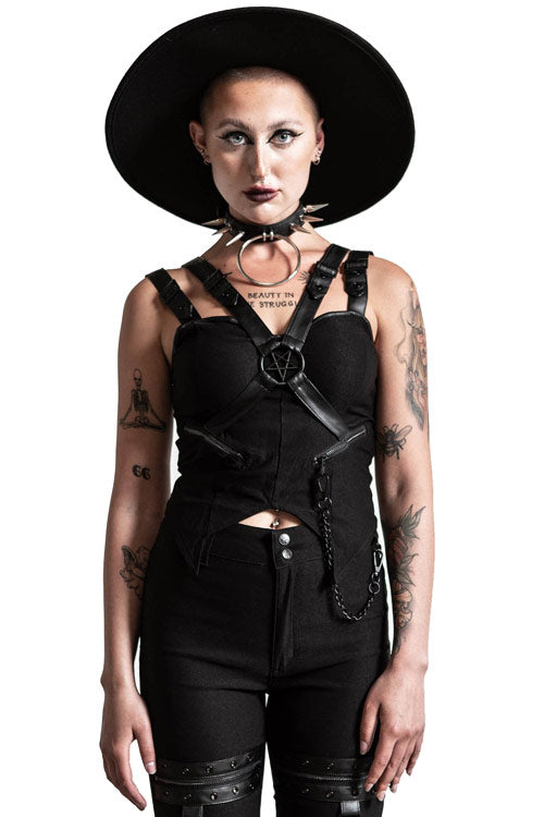 Killstar Jaded Strap Top in Black