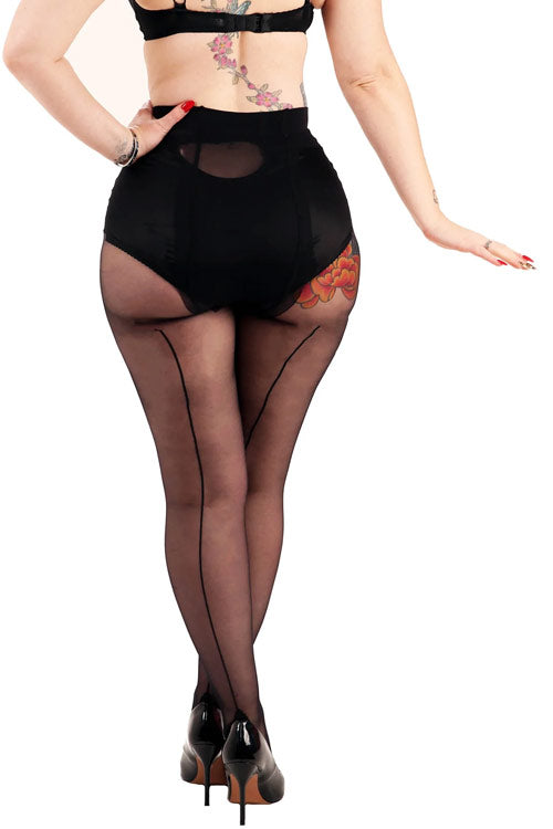 Pamela Mann Regular Jive Seamed Tights in Black/Black Vintage