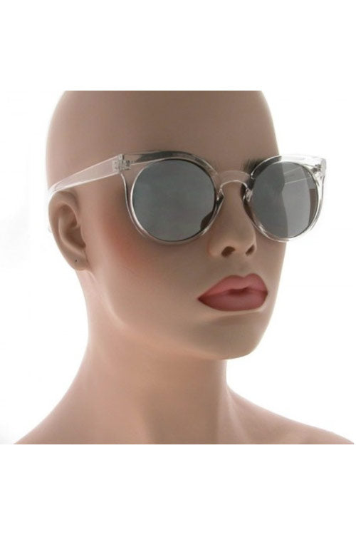 Kiss Eyewear Emily Funky Large Round Frame Sunglasses in Crystal with Mirror Lens