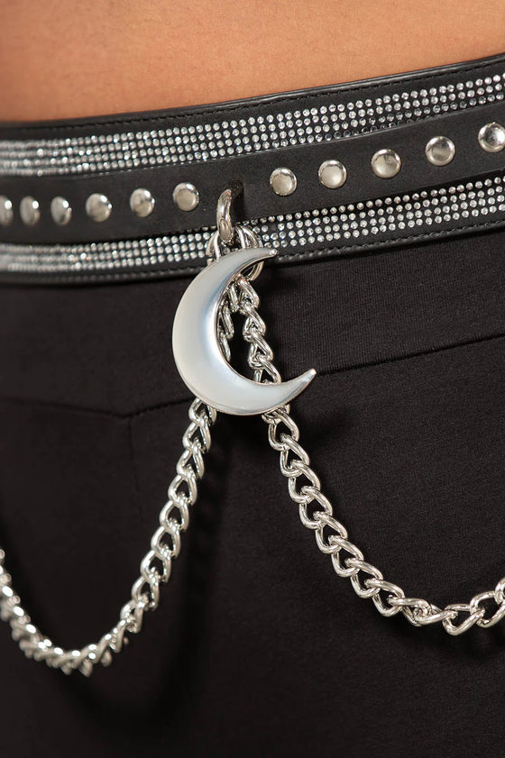 Killstar Luna's Levitation Black and Rhinestone Statement Belt with Crescent Moons