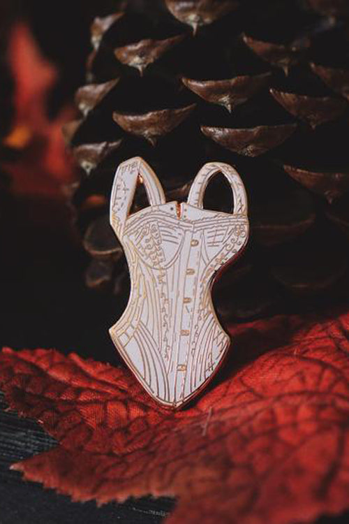 Lively Ghosts Lady Lucille Corset in Creme Enamel Pin