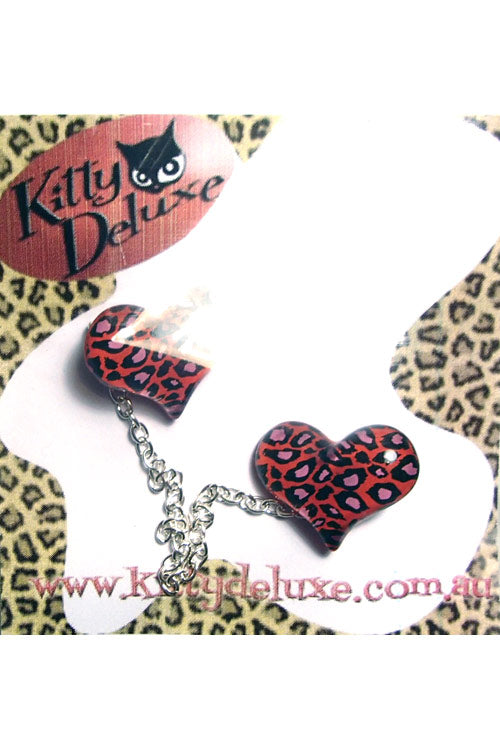 Kitty Deluxe Cardigan Clips in Red Leopard Heart Design