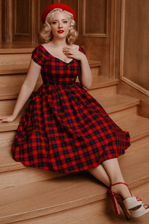 Dolly & Dotty Lily Swing Dress in Red Tartan Christmas