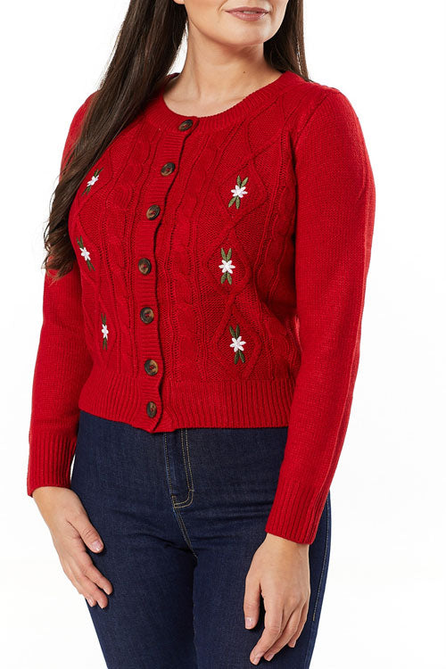 Timeless London Lily Chunky Cardigan in Red