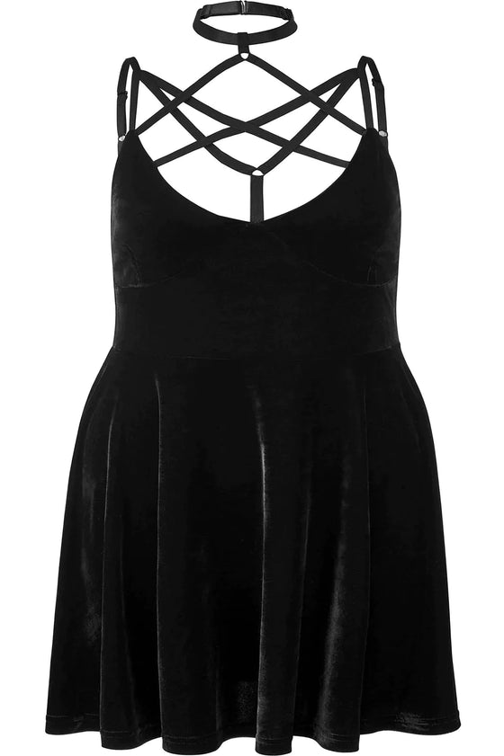 Killstar Magica Dress in Black Velvet with Harness Detailing