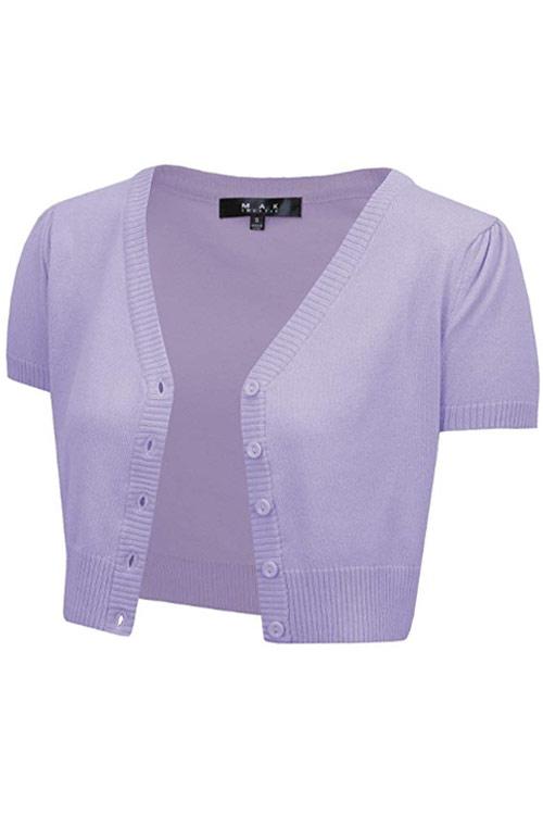 MAK Sweaters Cropped Cardigan with Short Sleeves in Lilac