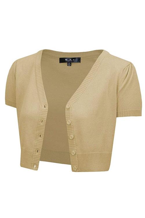 MAK Sweaters Cropped Cardigan with Short Sleeves in Sand / Taupe