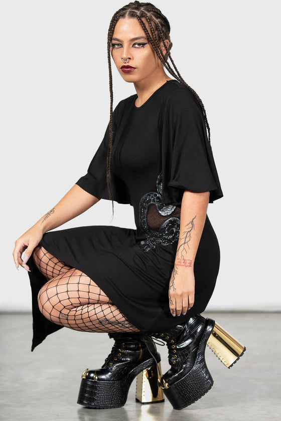 Killstar Maple Asymmetric Dress with Snake Print and Mesh Feature