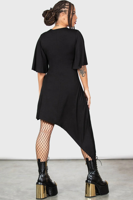 Killstar Maple Asymmetric Dress with Snake Print and Mesh Feature