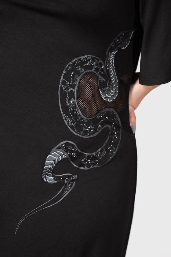 Killstar Maple Asymmetric Dress with Snake Print and Mesh Feature