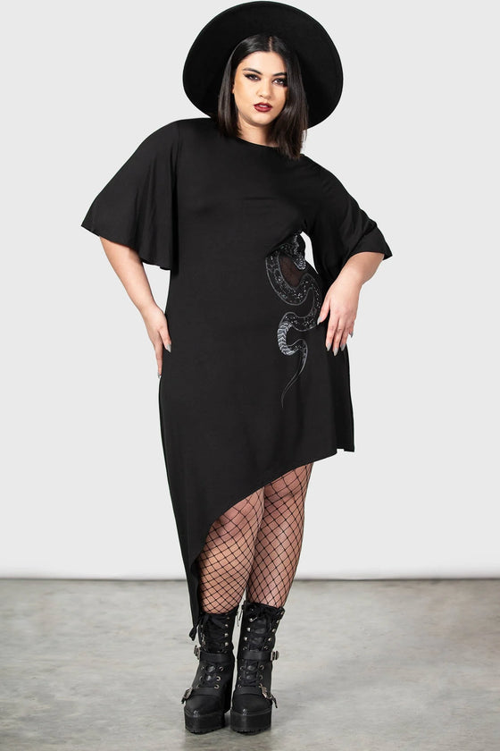 Killstar Maple Asymmetric Dress with Snake Print and Mesh Feature