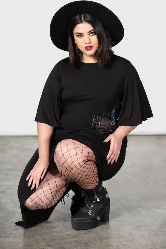 Killstar Maple Asymmetric Dress with Snake Print and Mesh Feature