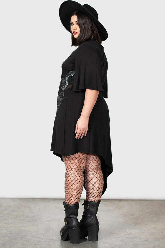 Killstar Maple Asymmetric Dress with Snake Print and Mesh Feature