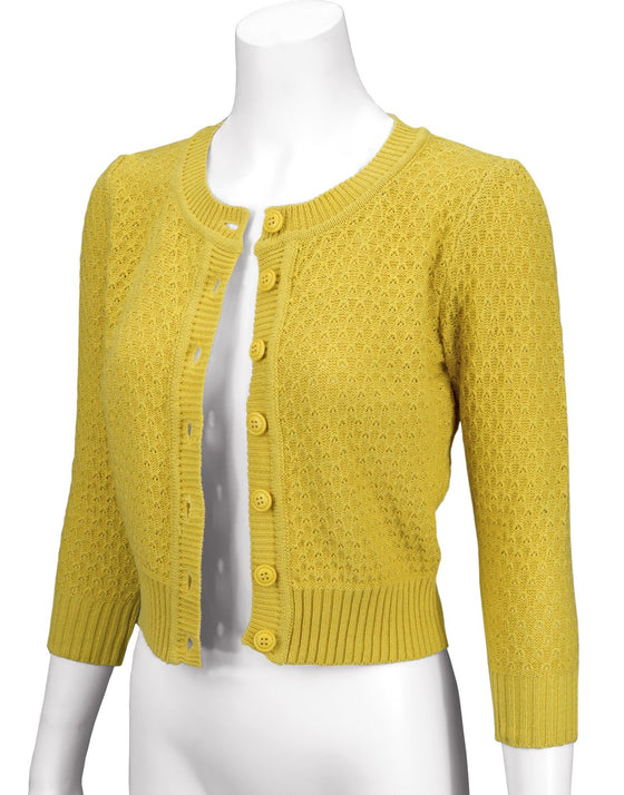 MAK Sweaters Chunky Vintage Knit Cardigan with 3/4 Sleeves in Honey
