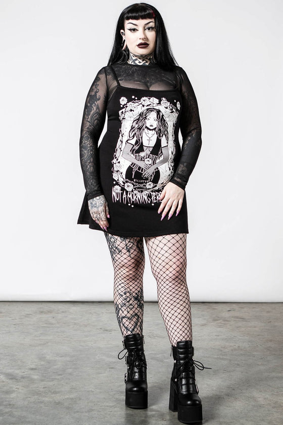 Killstar Morning 2-Piece Dress Mesh Top AND Cami Dress "Not a Morning Person"