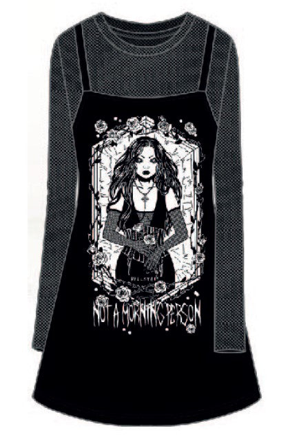 Killstar Morning 2-Piece Dress Mesh Top AND Cami Dress "Not a Morning Person"