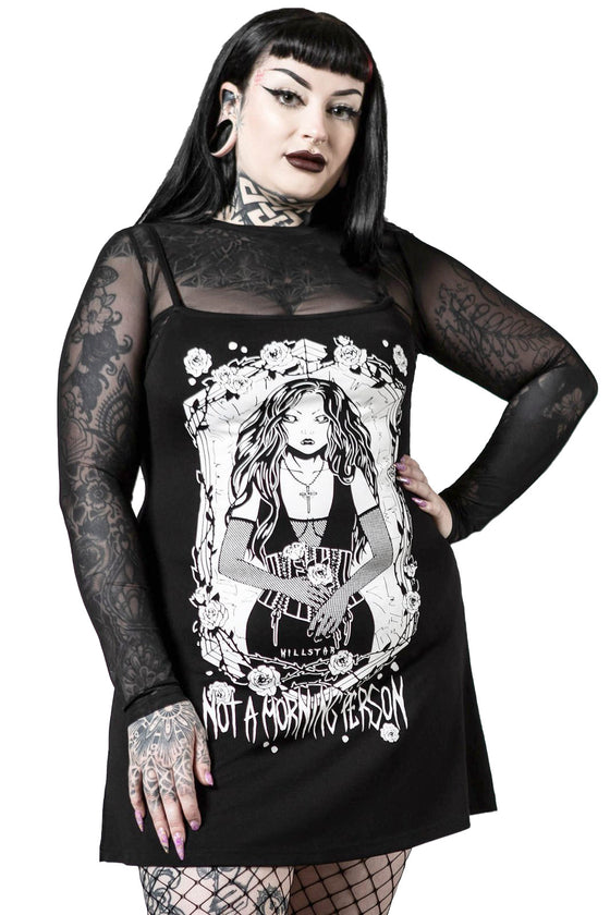 Killstar Morning 2-Piece Dress Mesh Top AND Cami Dress "Not a Morning Person"